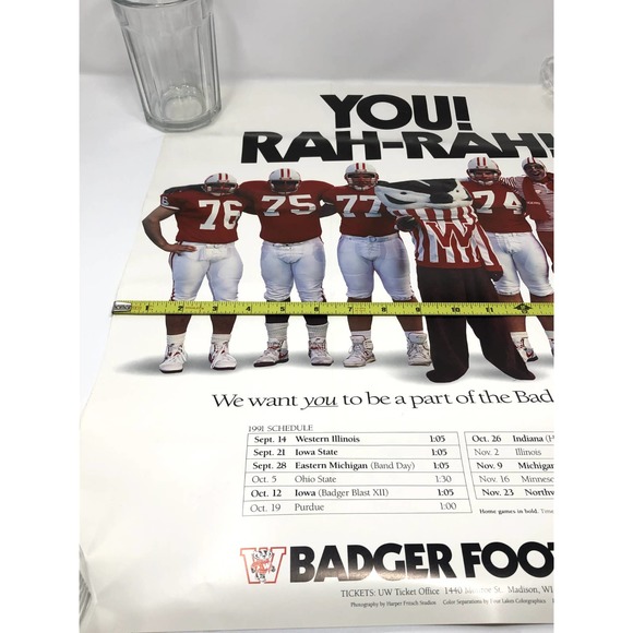You RAH-RAH UW Madison Poster Football Badger 1991 Vintage - Picture 4 of 6